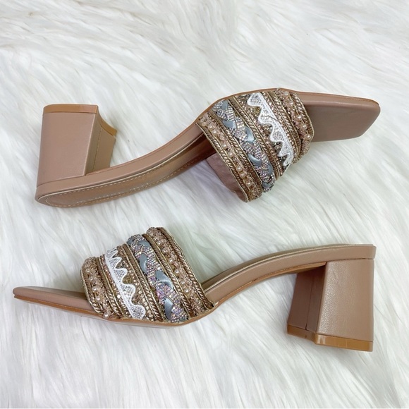 New Steve Madden Madden Girl Norra Heeled Slide Sandal Nude Metallic Pearl 7.5 - Picture 4 of 8